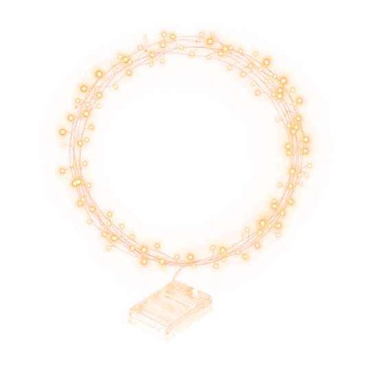 Warm white battery fairy light string glowing in a ring