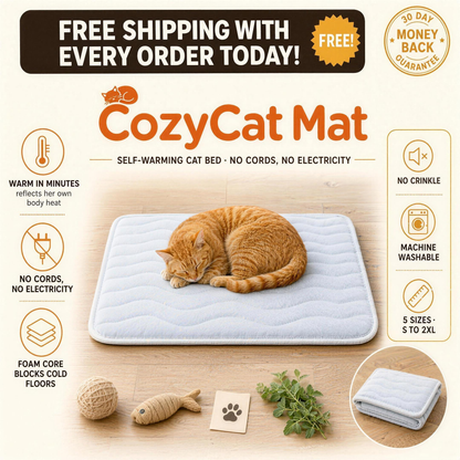 CozyCat Mat - free shipping with every order today - self-warming cat bed, no cords, no electricity